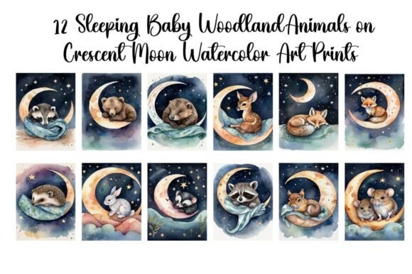 Download Set of 12 Sleeping Woodland Baby Animals - Baby animal Collection