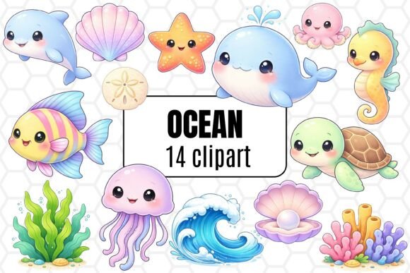 Download Cute Ocean Animals Clipart Set - Ocean animals clipart Collection