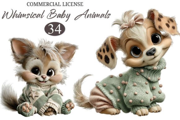 Download Whimsical Baby Animals in Sweaters Clipa - Baby animal Collection