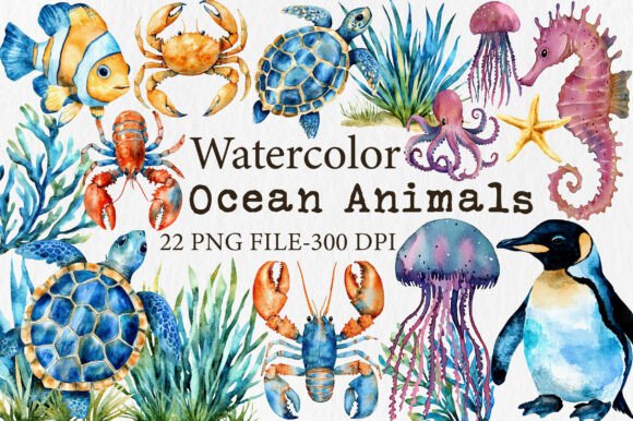 Download Watercolor Ocean Animals Clipart - Ocean animals clipart Collection