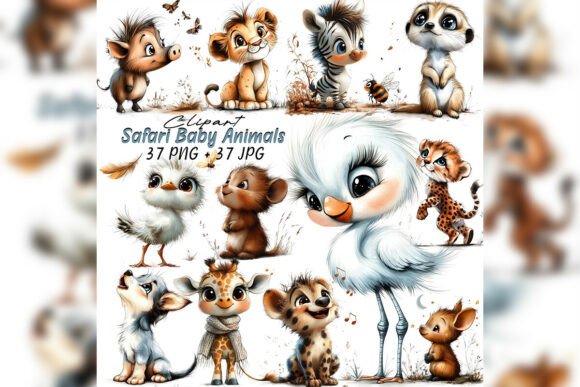 Download Whimsical Safari Baby Animals Clipart - Baby animal Collection