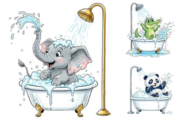 Download Cute Baby Animal Bathtub Clipart Bundle - Baby animal Collection