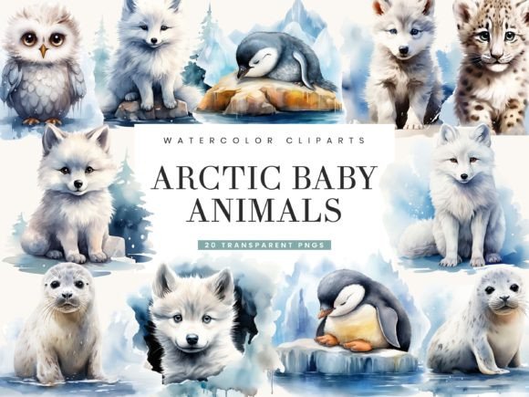 Download Watercolor Arctic Baby Animal Clipart - Baby animal Collection