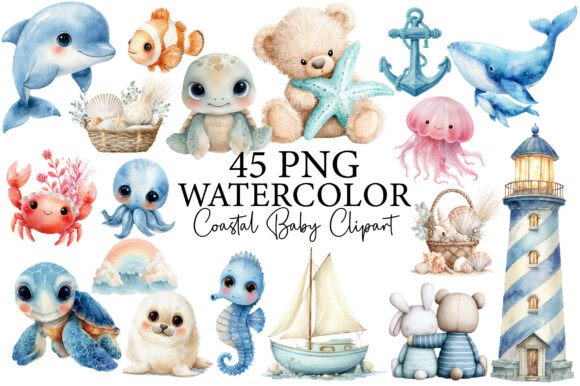 Download Watercolor Ocean Animals Clipart - Ocean animals clipart Collection