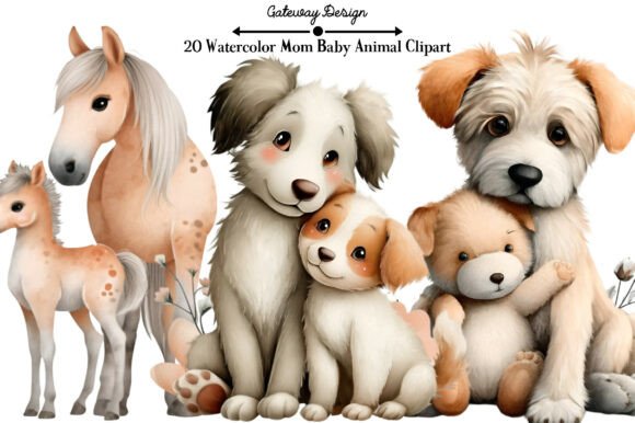 Download Watercolor Mom Baby Animal Clipart - Baby animal Collection