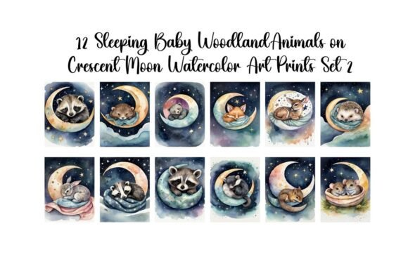 Download Set of 12 "Sleeping Woodland Baby Animal - Baby animal Collection