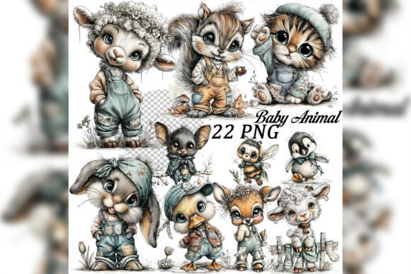 Download Whimsical Baby Animal Clipart Set - Baby animal Collection