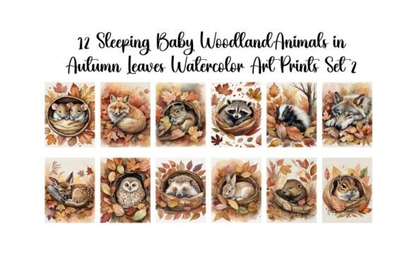 Download Woodland Baby Animals in Autumn Leaves - Baby animal Collection