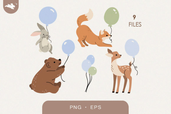 Download Woodland Baby Animals with Balloons - Baby animal Collection