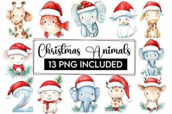 Download Christmas Baby Animals Clipart PNG Santa - Baby animal Collection