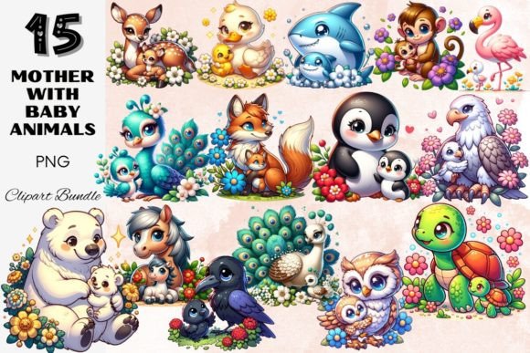 Download Cute Mother &amp; Baby Animal Clipart Set - Baby animal Collection
