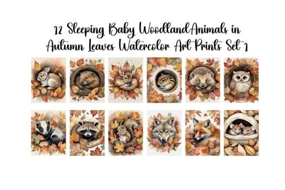 Download Woodland Baby Animals in Autumn Leaves - Baby animal Collection