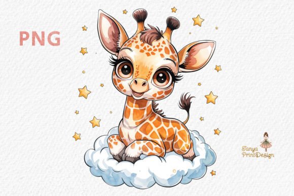 Download Baby Giraffe on a Cloud Clipart PNG - Premium Bundle