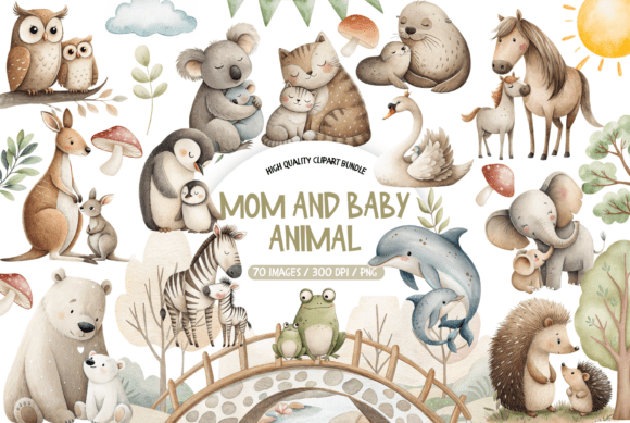Download Mom and Baby Animal Clipart Bundle - Baby animal Collection