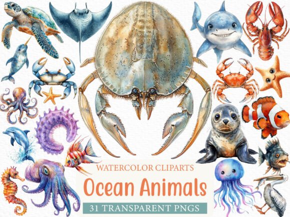 Download Watercolor Ocean Animals Clipart - Ocean animals clipart Collection
