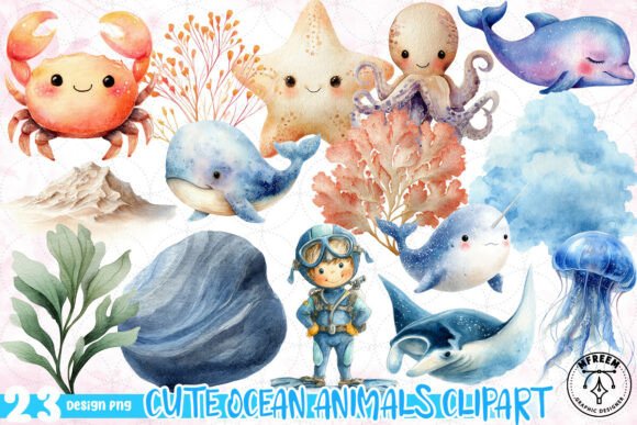 Download Cute Ocean Animals Clipart PNG - Ocean animals clipart Collection