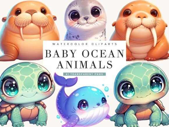 Download Cute Kawaii Baby Ocean Animals Clipart - Ocean animals clipart Collection