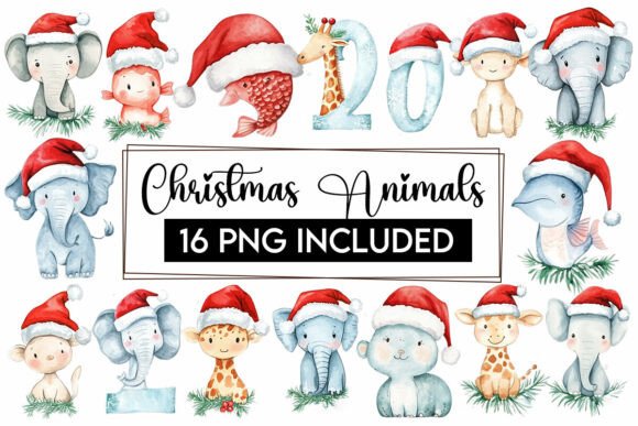 Download Christmas Baby Animals Clipart PNG Santa - Baby animal Collection