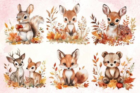 Download Autumn Woodland Baby Animals Watercolor - Baby animal Collection