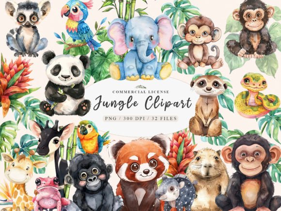 Download Safari Watercolor Jungle Animals Clipart - Premium Resources