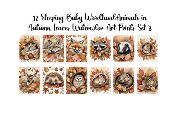 Download Woodland Baby Animals in Autumn Leaves - Baby animal Collection