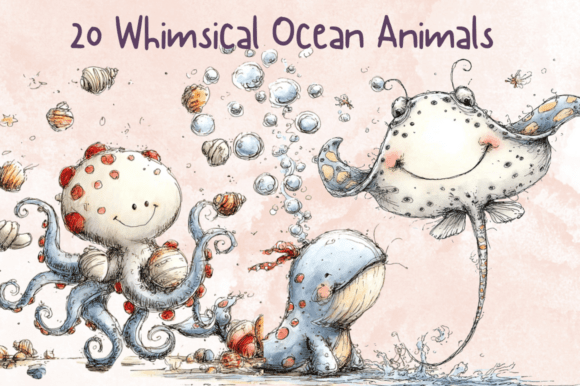 Download Whimsical Ocean Animals Clipart Set - Ocean animals clipart Collection